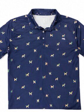 Chubbies Polo Shirt Navy Dog Print Performance Stretch Youth Large